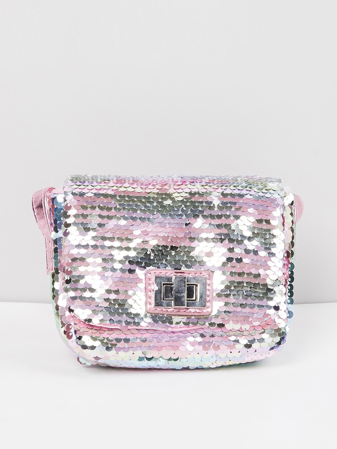 

max Girls Silver-Toned Embellished Structured Sling Bag