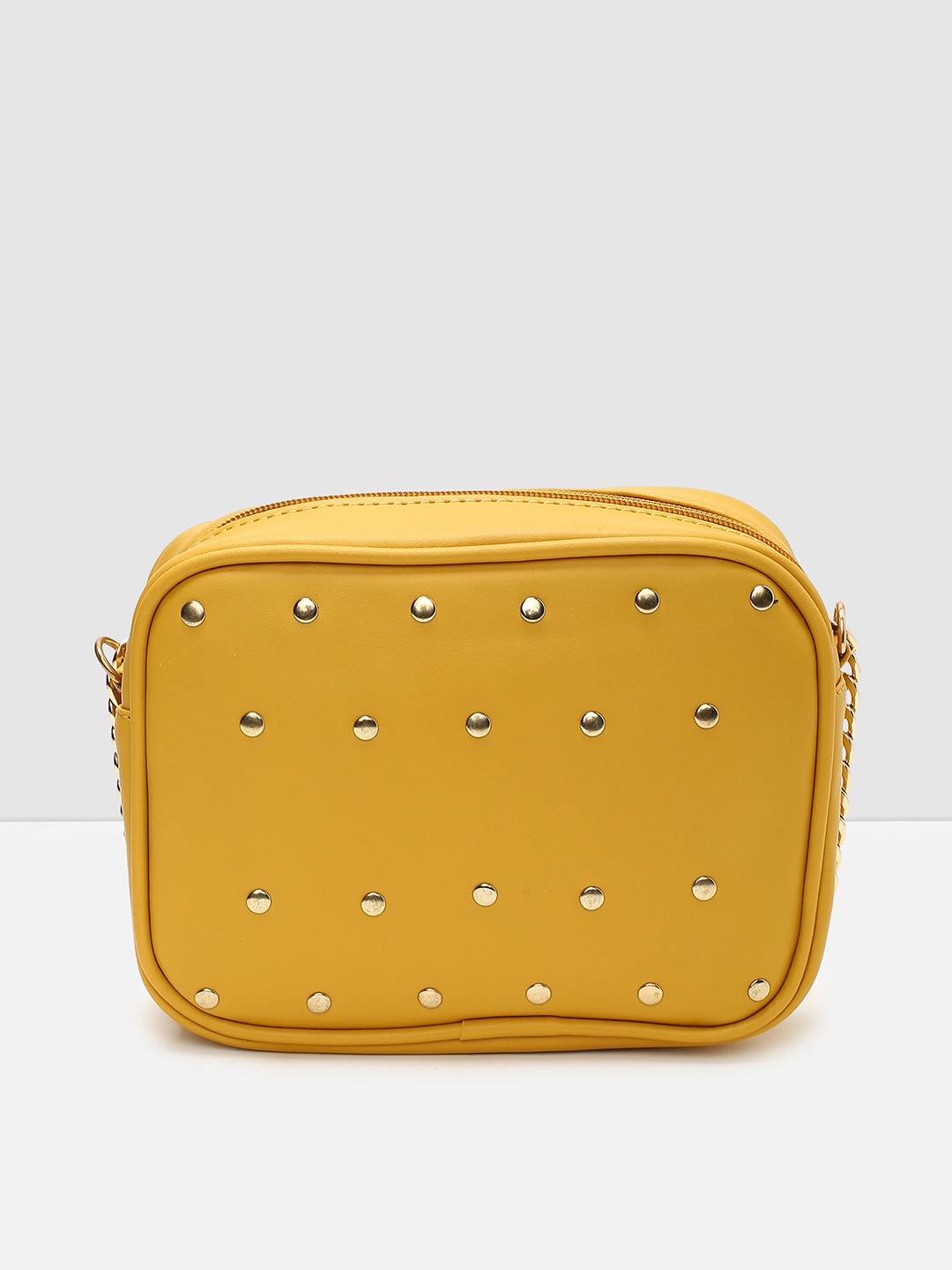 

max Mustard Embellished PU Structured Sling Bag