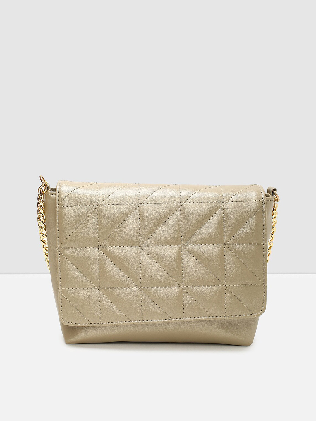 

max Gold-Toned Textured PU Bowling Sling Bag with Quilted