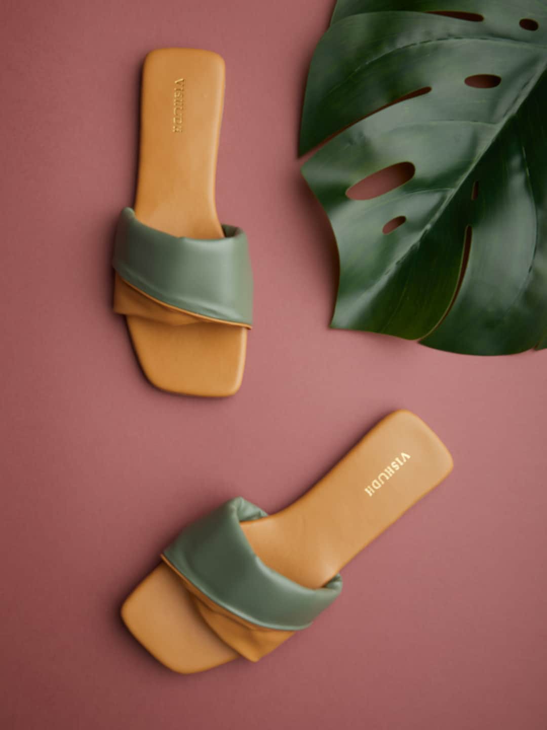 

Vishudh Women Green Colour-blocked Open Toe Flats