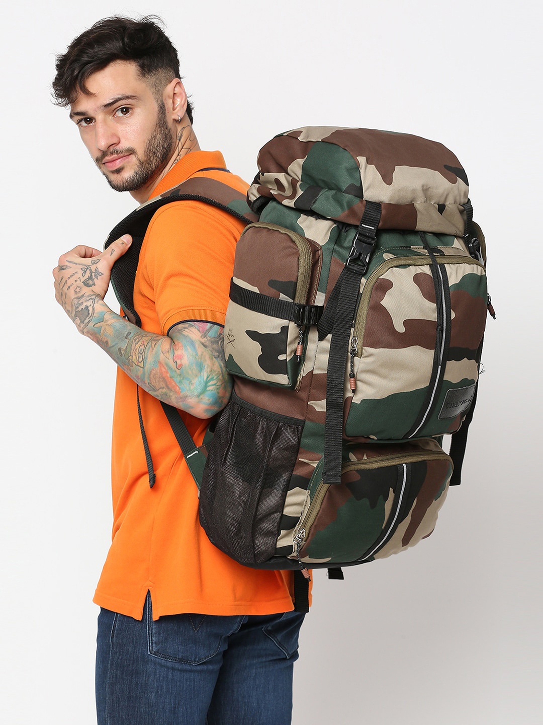

CRAYTON Unisex Brown & Green Camouflage Printed Rucksack