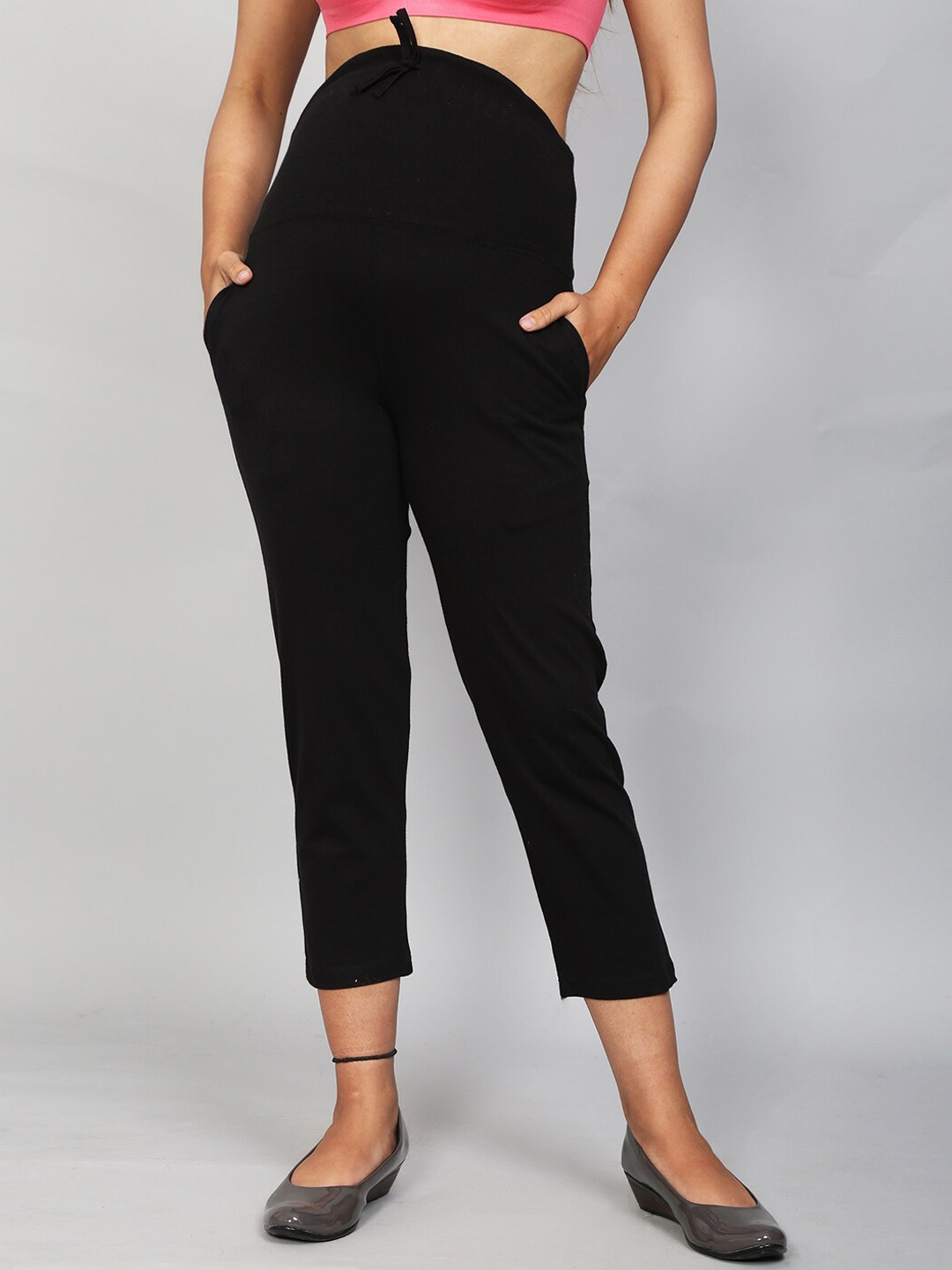 

SillyBoom Women Black Solid Three-Fourth Length Maternity Leggings