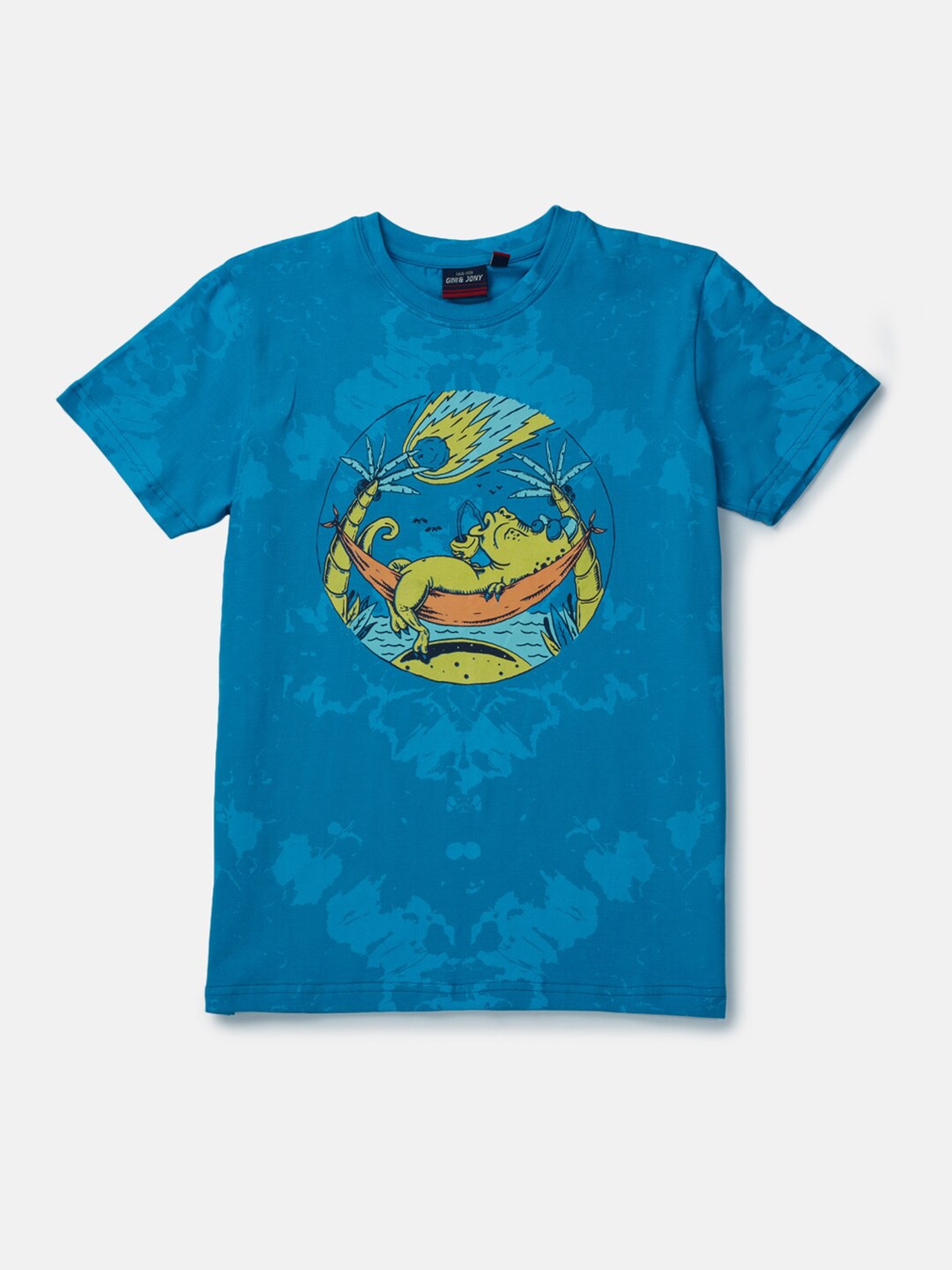 

Gini and Jony Boys Blue Printed Cotton T-shirt