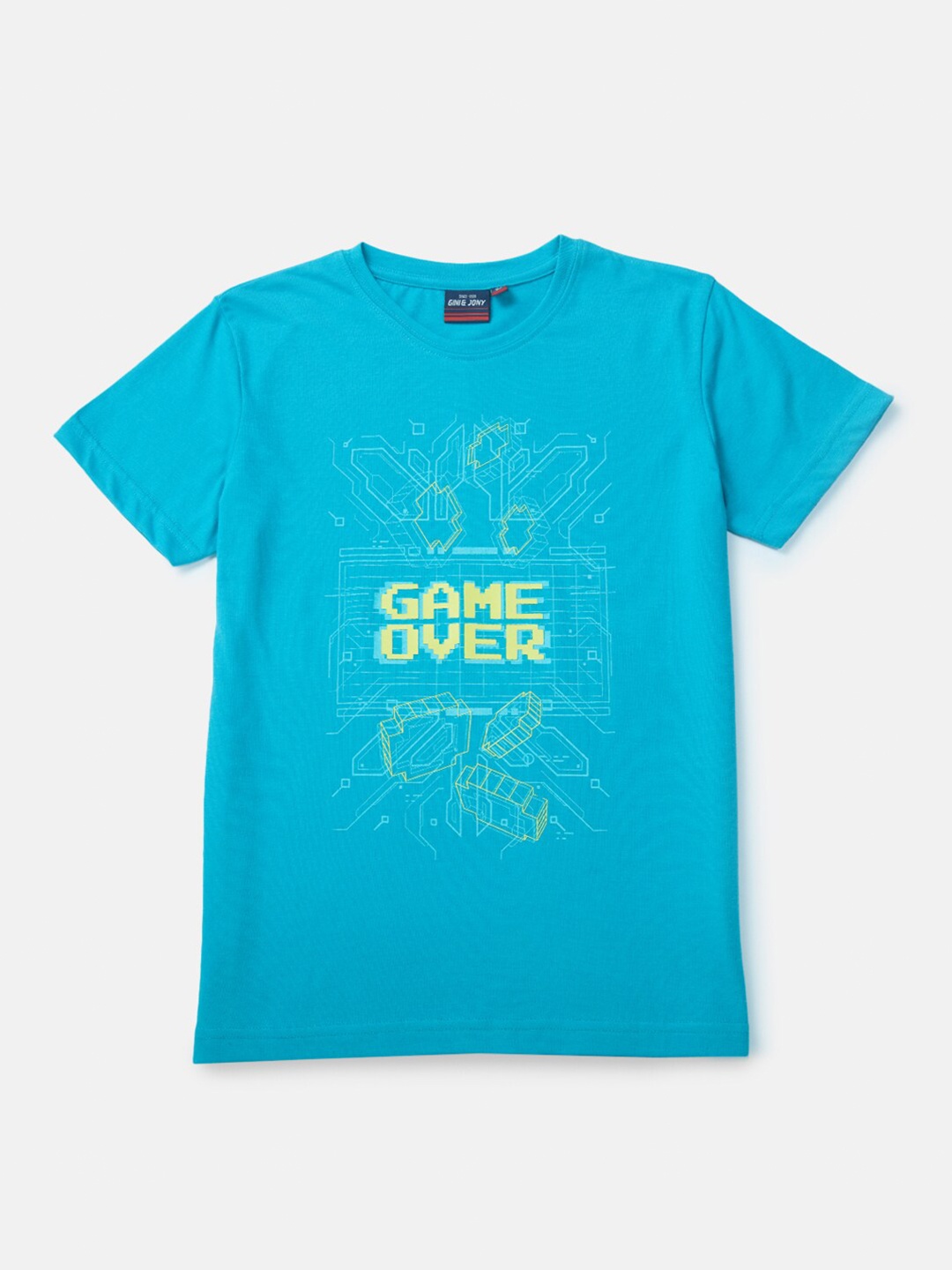 

Gini and Jony Boys Blue Printed Cotton T-shirt
