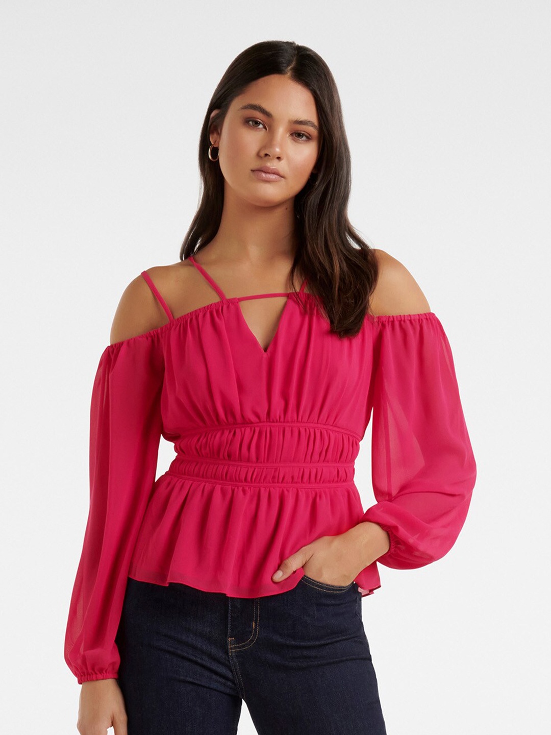 

Forever New Pink Off-Shoulder Cinched Waist Top