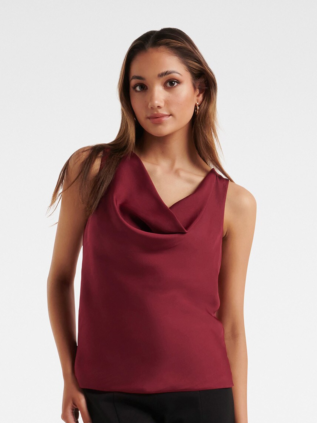 

Forever New Maroon Solid Cowl Neck Top