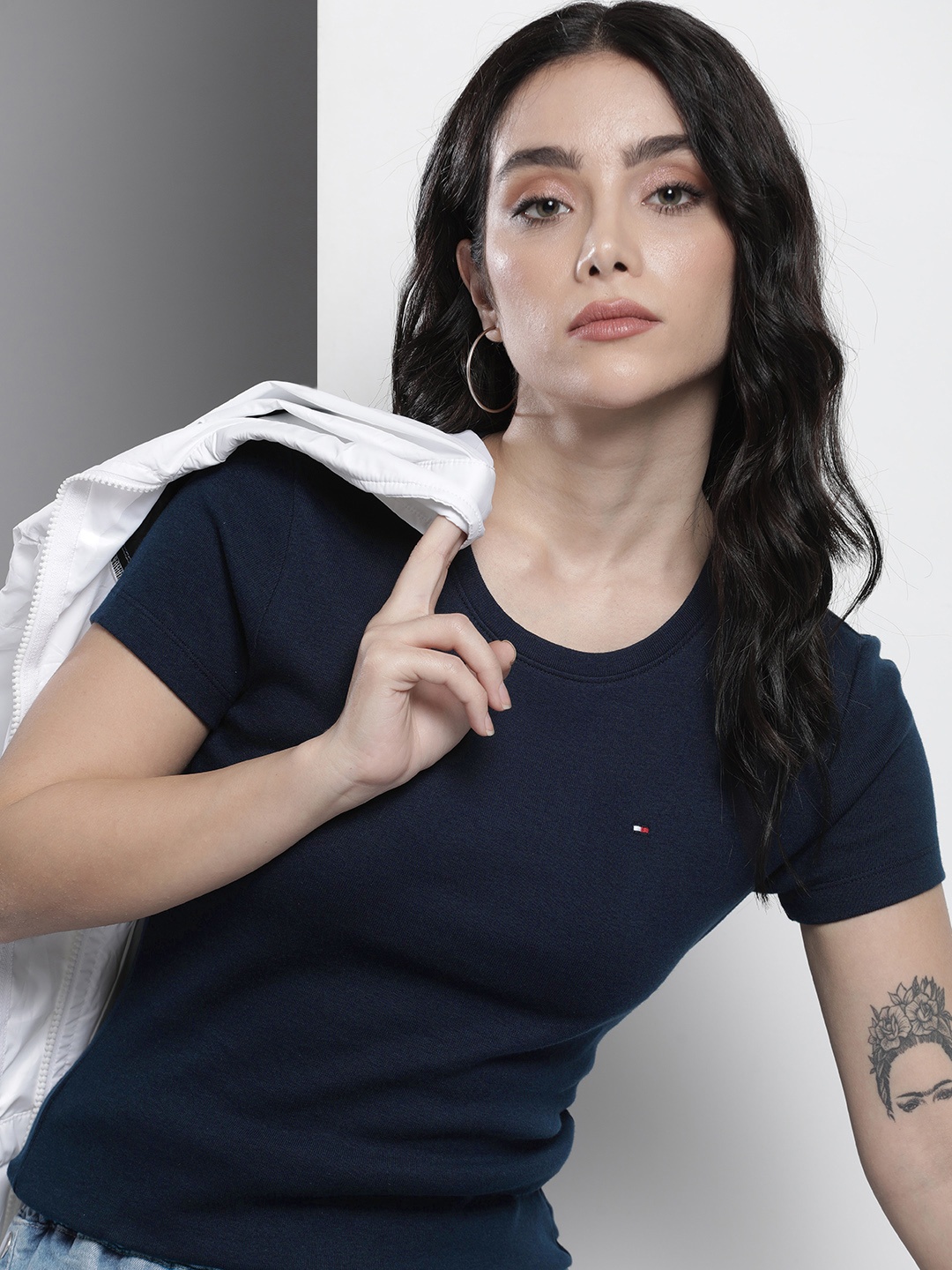 

Tommy Hilfiger Women Navy Blue Solid Pure Cotton T-shirt