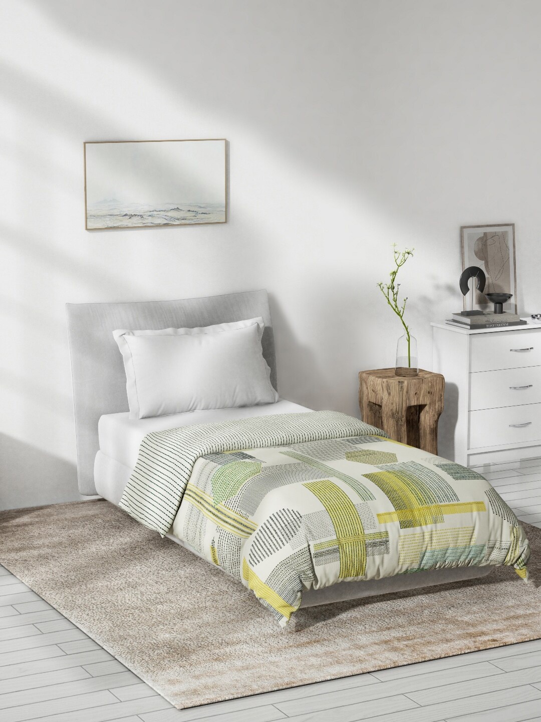 

DDecor Off White & Green Printed Mild Winter 150 GSM Cotton Single Bed Quilt