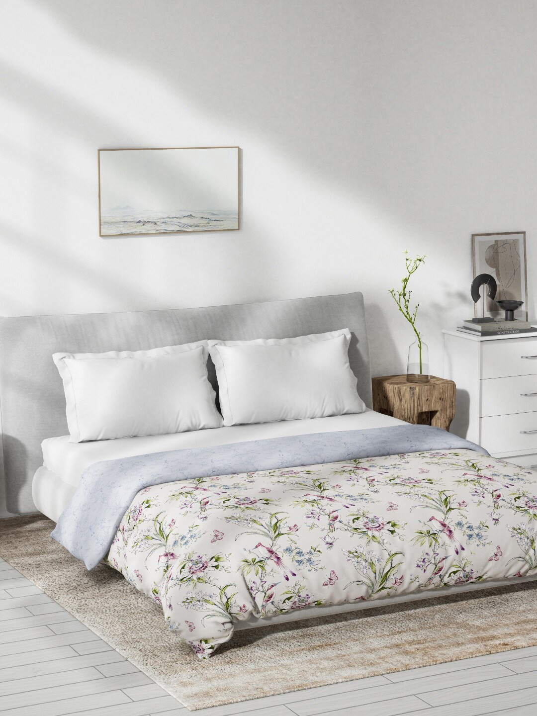 

DDecor Off White & Green Floral Printed Mild Winter 150 GSM Cotton Double Bed Quilt