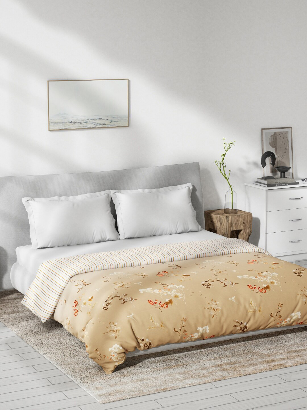 

DDecor Beige & Orange Cotton Floral Mild Winter 150 GSM Double Bed Dohar