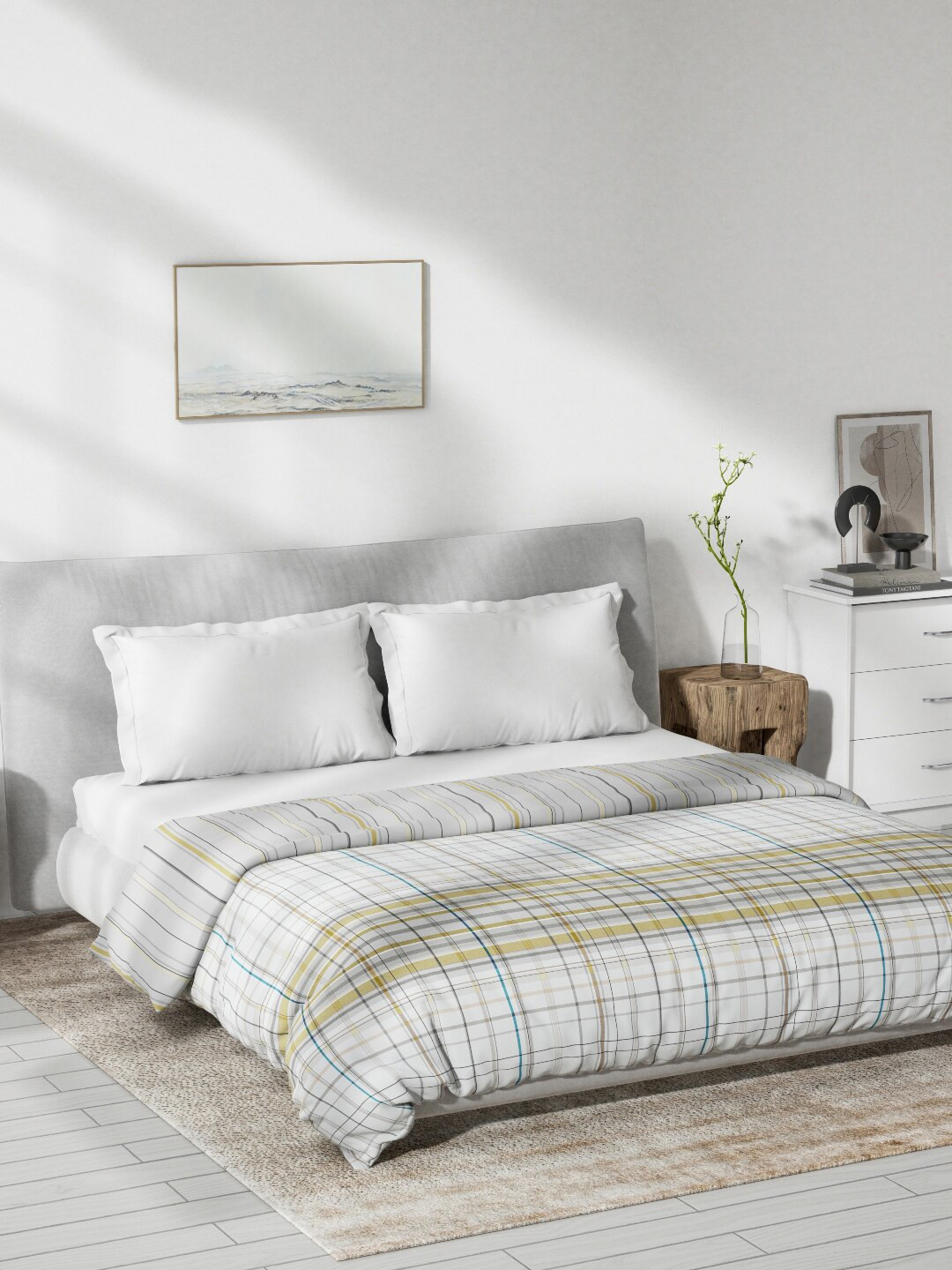 

DDecor White & Grey Checked Mild Winter 150 GSM Cotton Double Bed Dohar