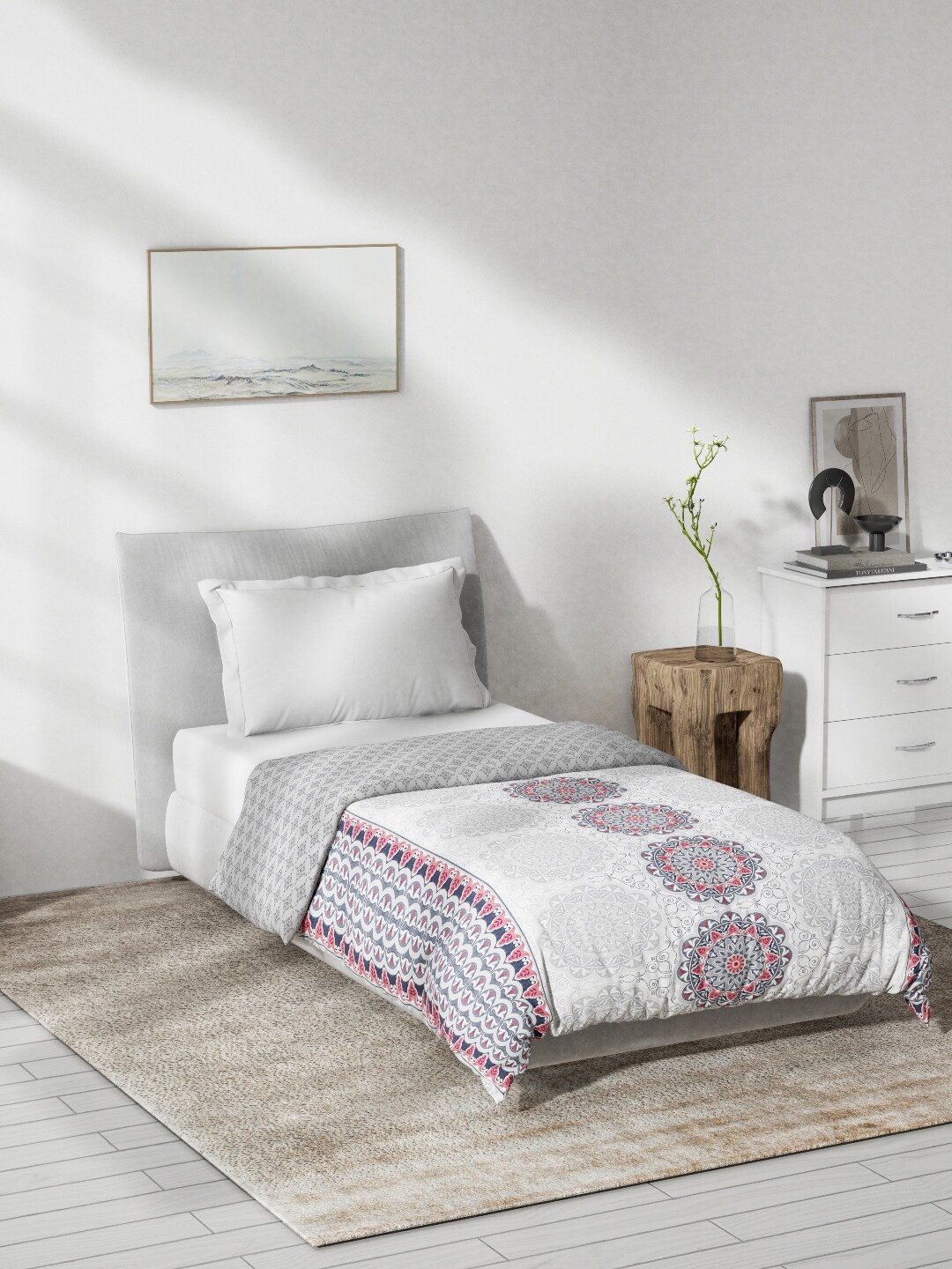 

DDecor Grey & Red Ethnic Motifs Printed Mild Winter 150 GSM Cotton Single Bed Dohar
