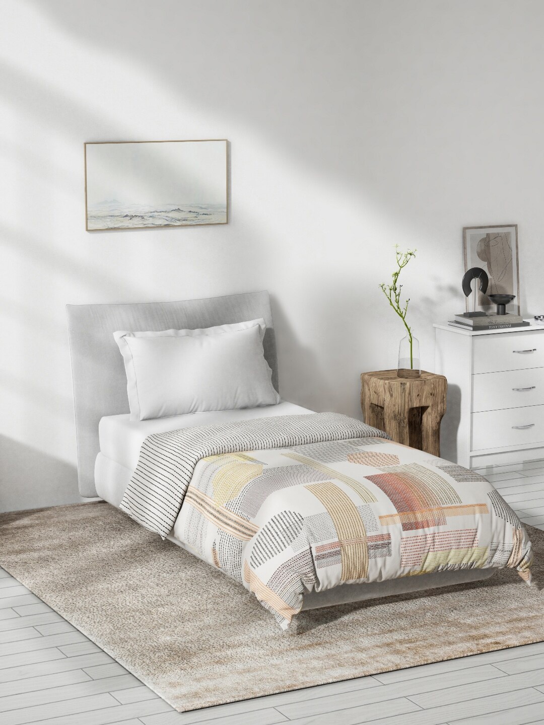 

DDecor White & Grey Printed Mild Winter 150 GSM Cotton Single Bed Quilt