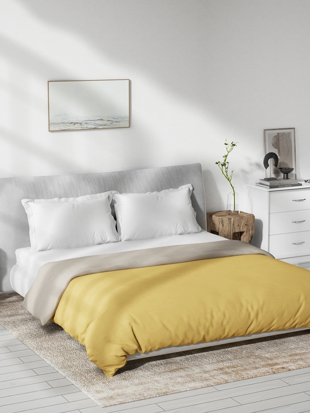 

DDecor Yellow & Grey Printed Mild Winter 150 GSM Cotton Double Bed Quilt