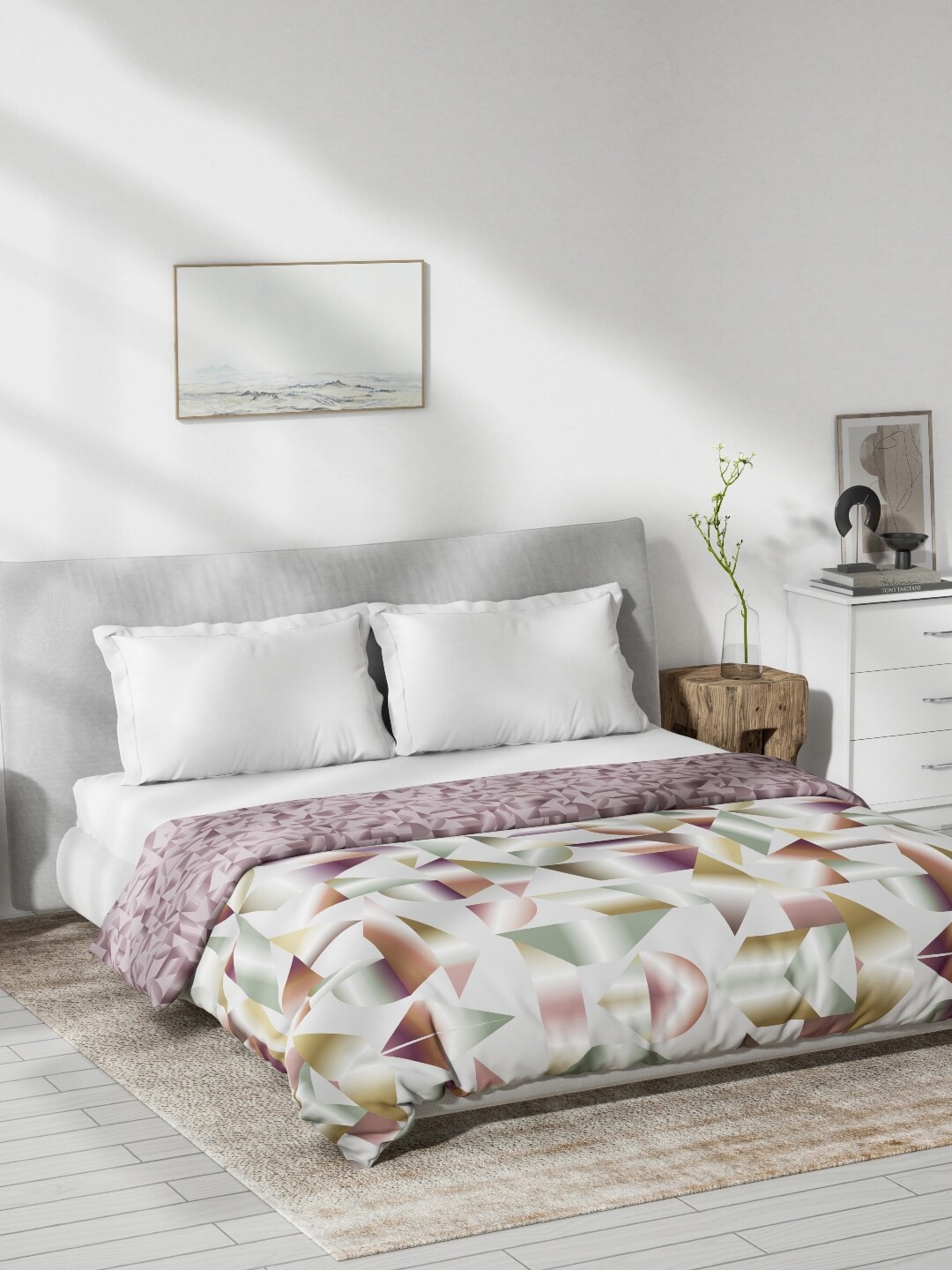 

DDecor Off White & Purple Printed Mild Winter 150 GSM Cotton Double Bed Quilt