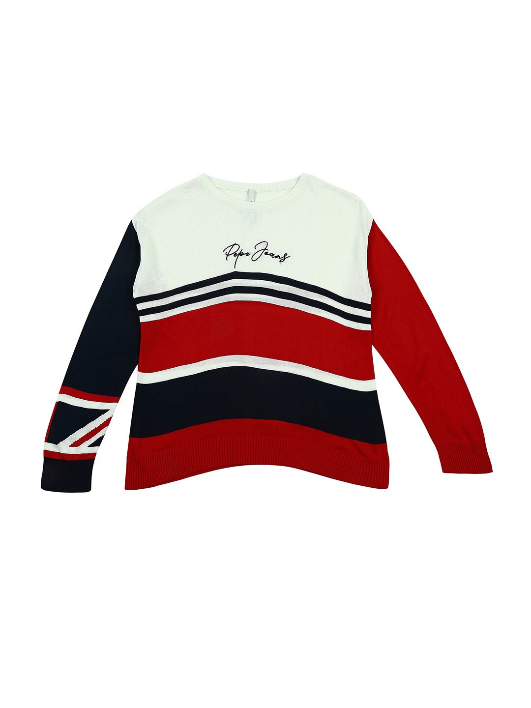 

Pepe Jeans Girls Red & Off White Colourblocked Pullover