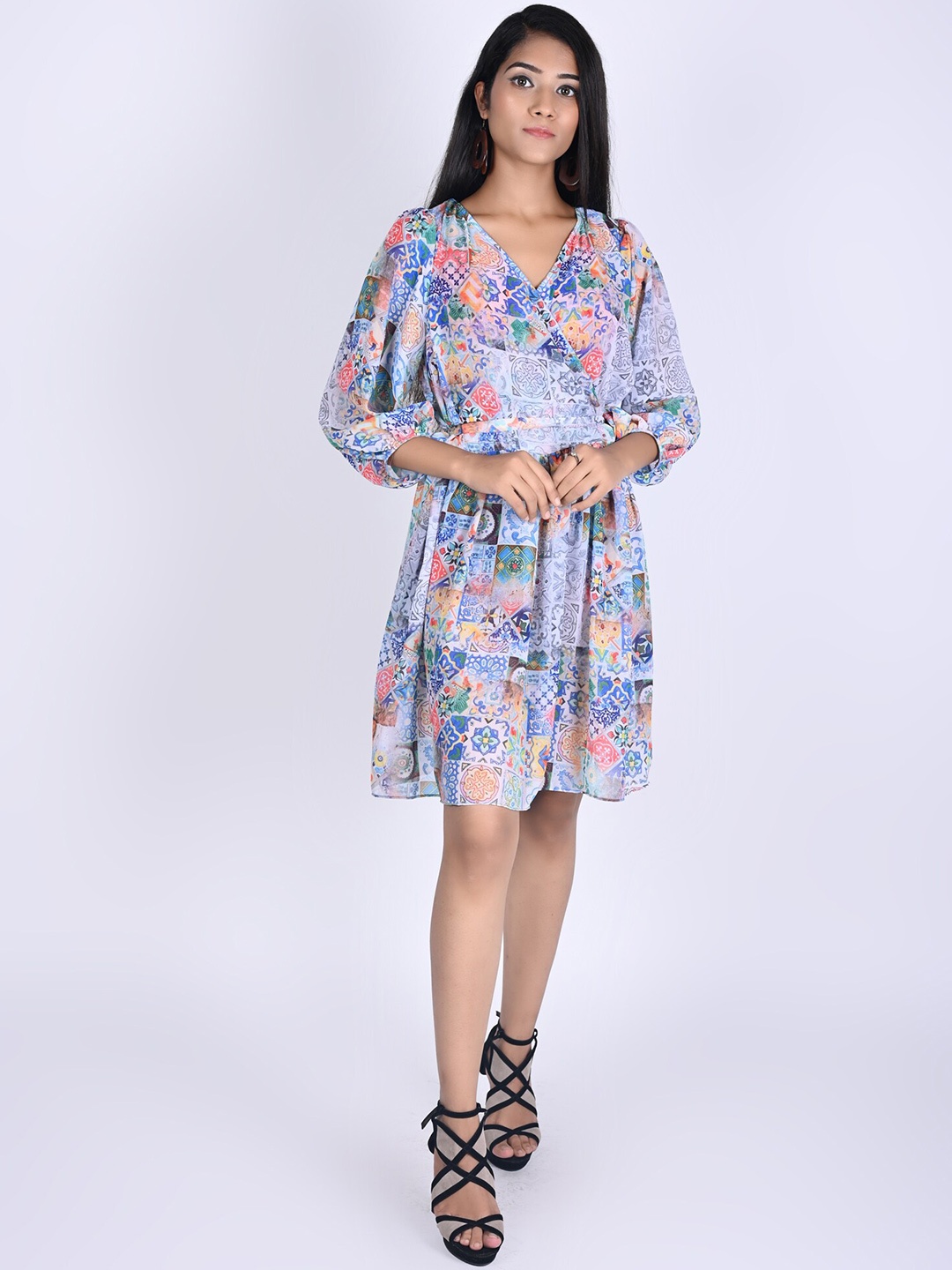 

Rajoria Instyle Women Blue Ethnic Motifs Georgette Ethnic Digital Print Dress