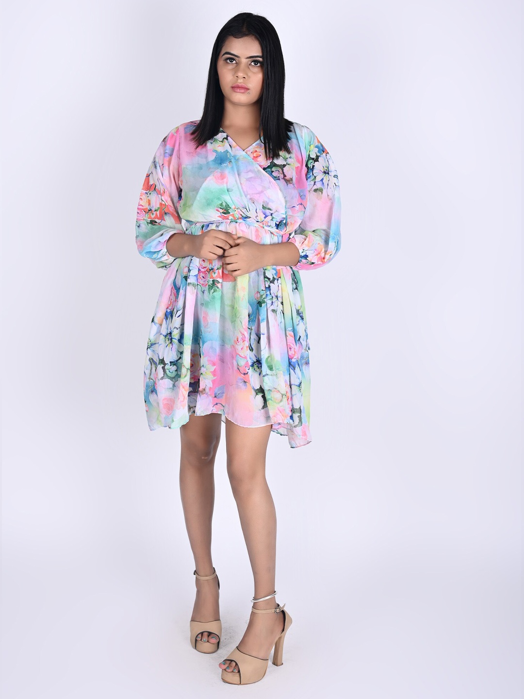 

Rajoria Instyle Pink & Green Floral Printed Georgette Dress