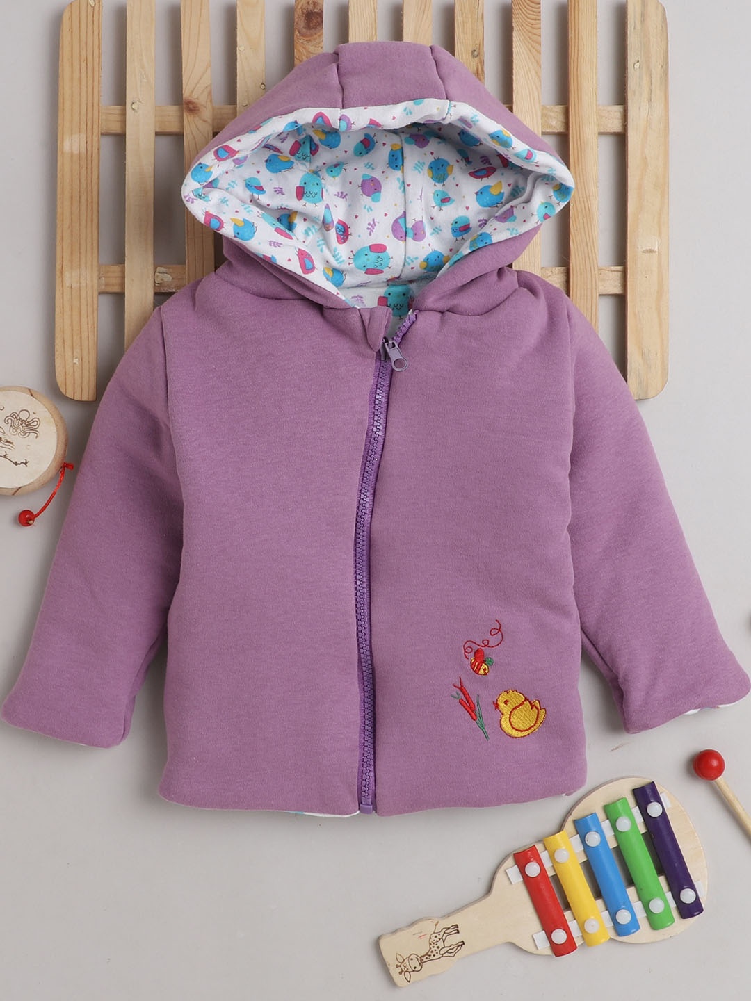 

BUMZEE Girls Lavender & White Reversible Cotton Bomber Jacket
