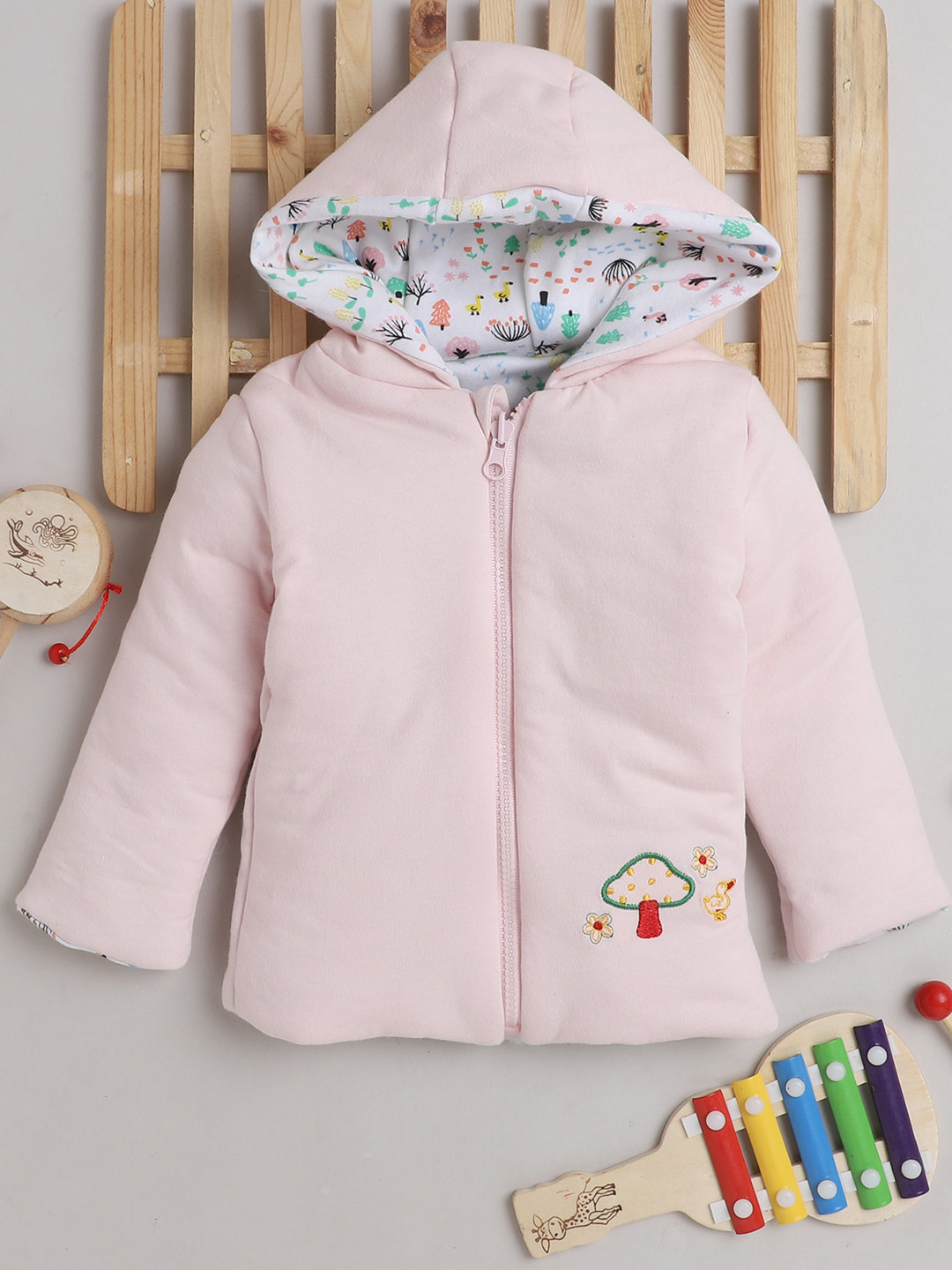 

BUMZEE Girls Pink White Reversible Open Front Cotton Jacket