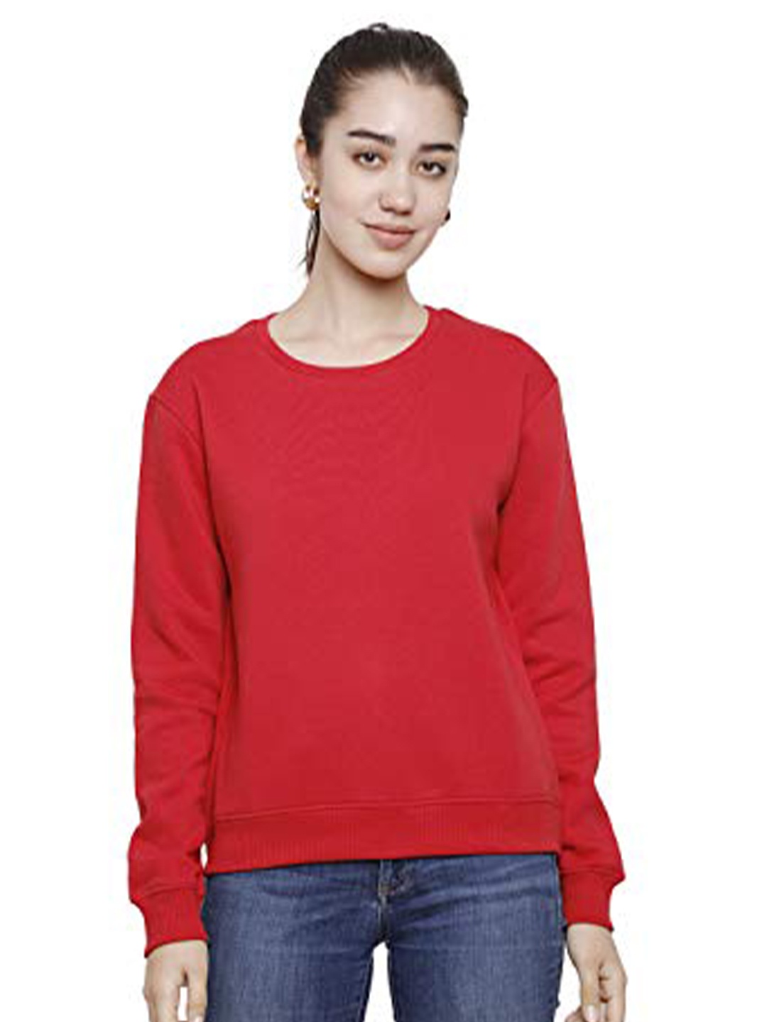 

DECHEN Round Neck Fleece Sweatshirt, Red
