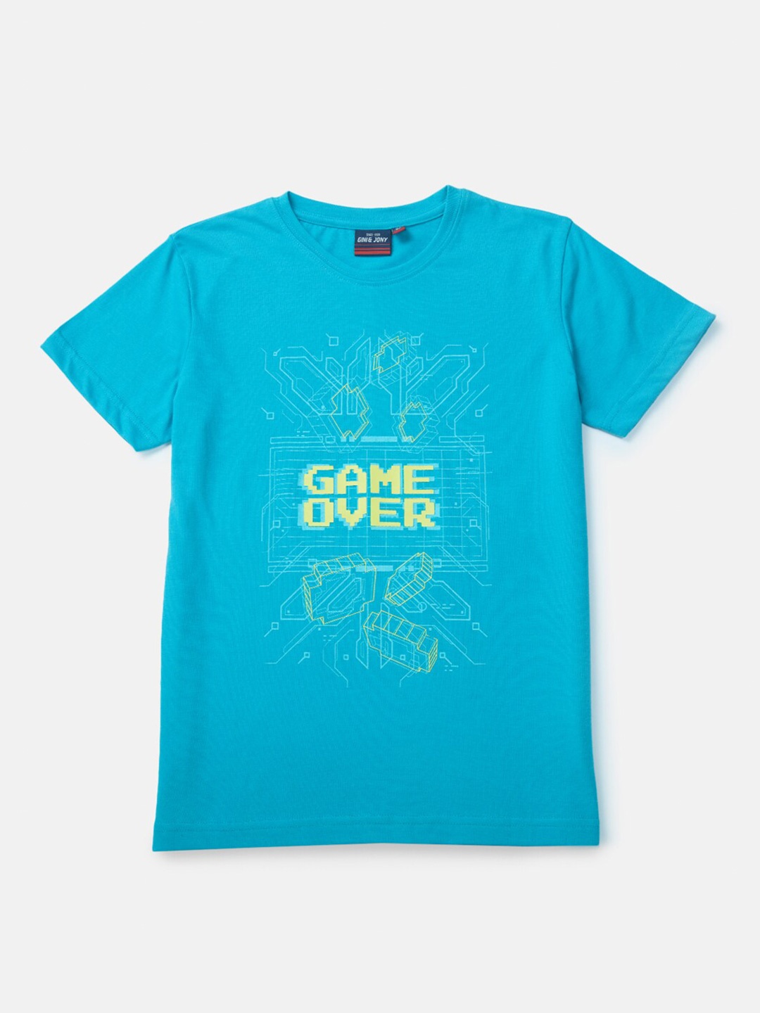 

Gini and Jony Boys Blue Printed Cotton T-shirt