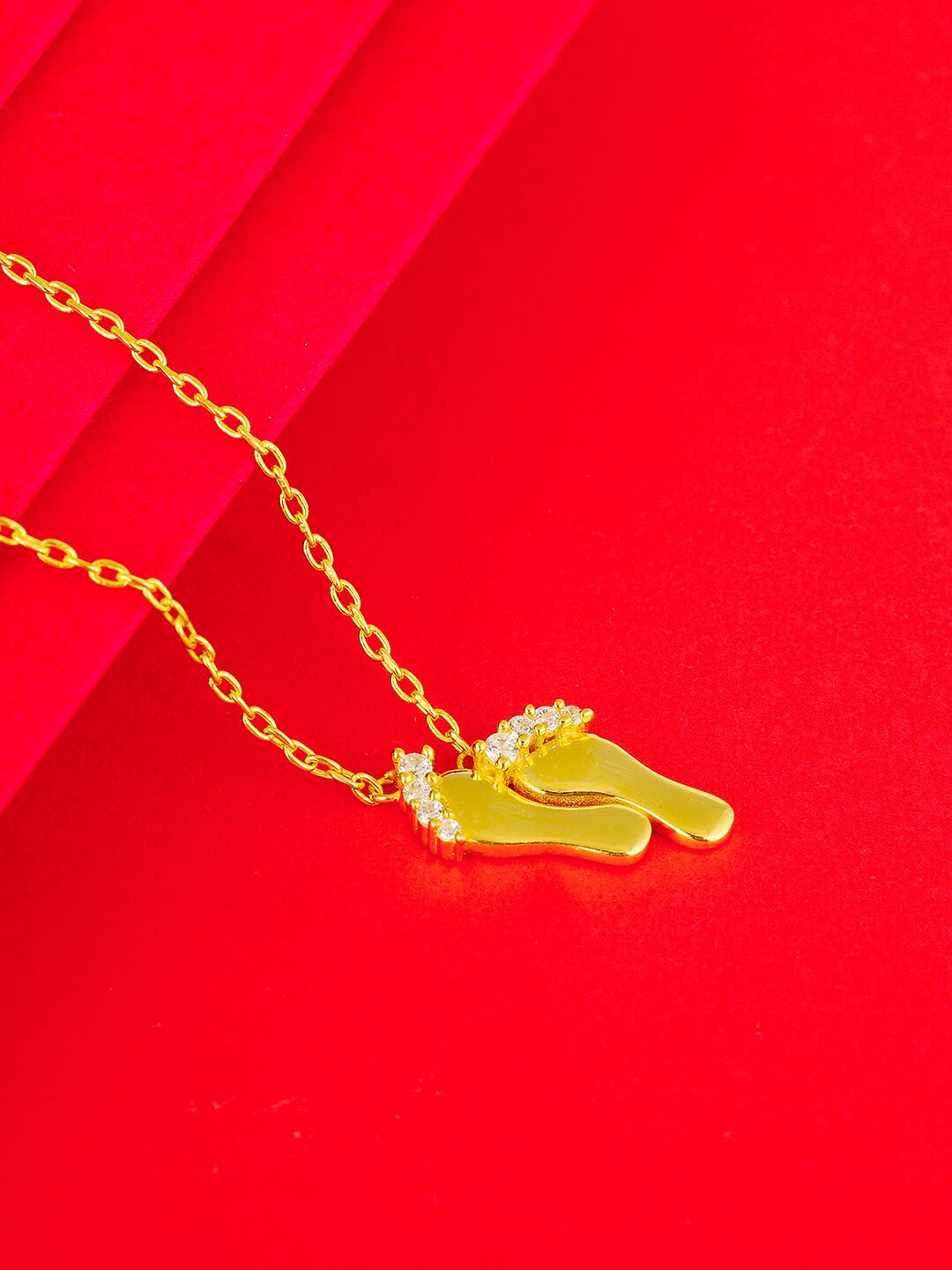 

GIVA Women 925 Sterling Silver Gold-Plated Lakshmi Footsteps Pendant With Chain