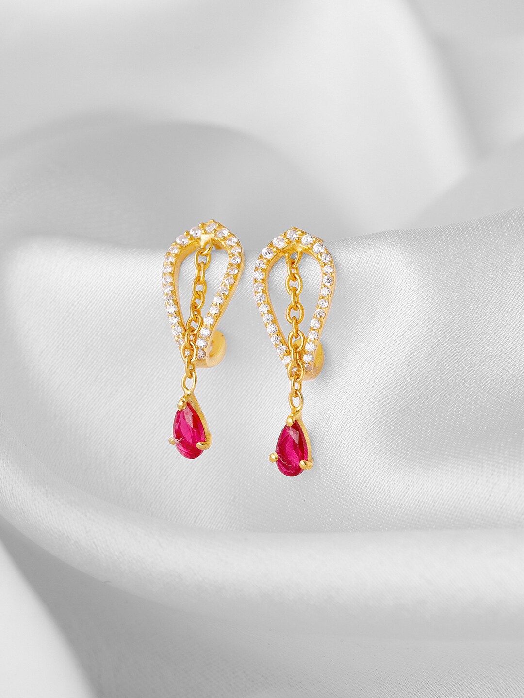 

GIVA Red Gold-Plated Contemporary Drop Earrings