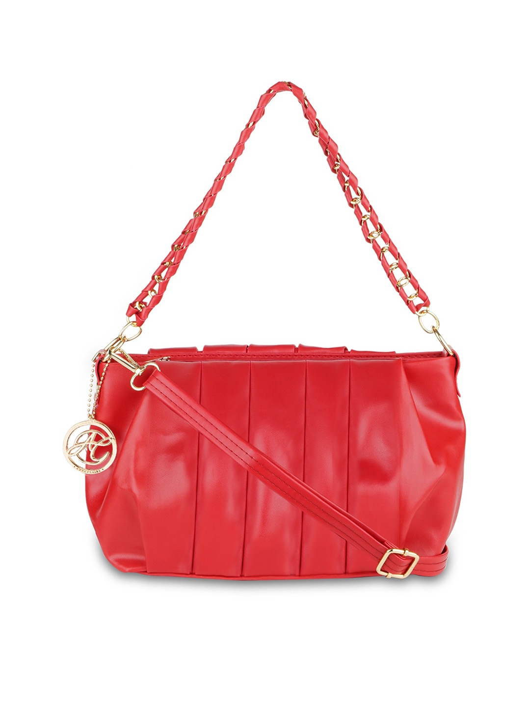 

Anna Claire Red PU Structured Satchel with Quilted