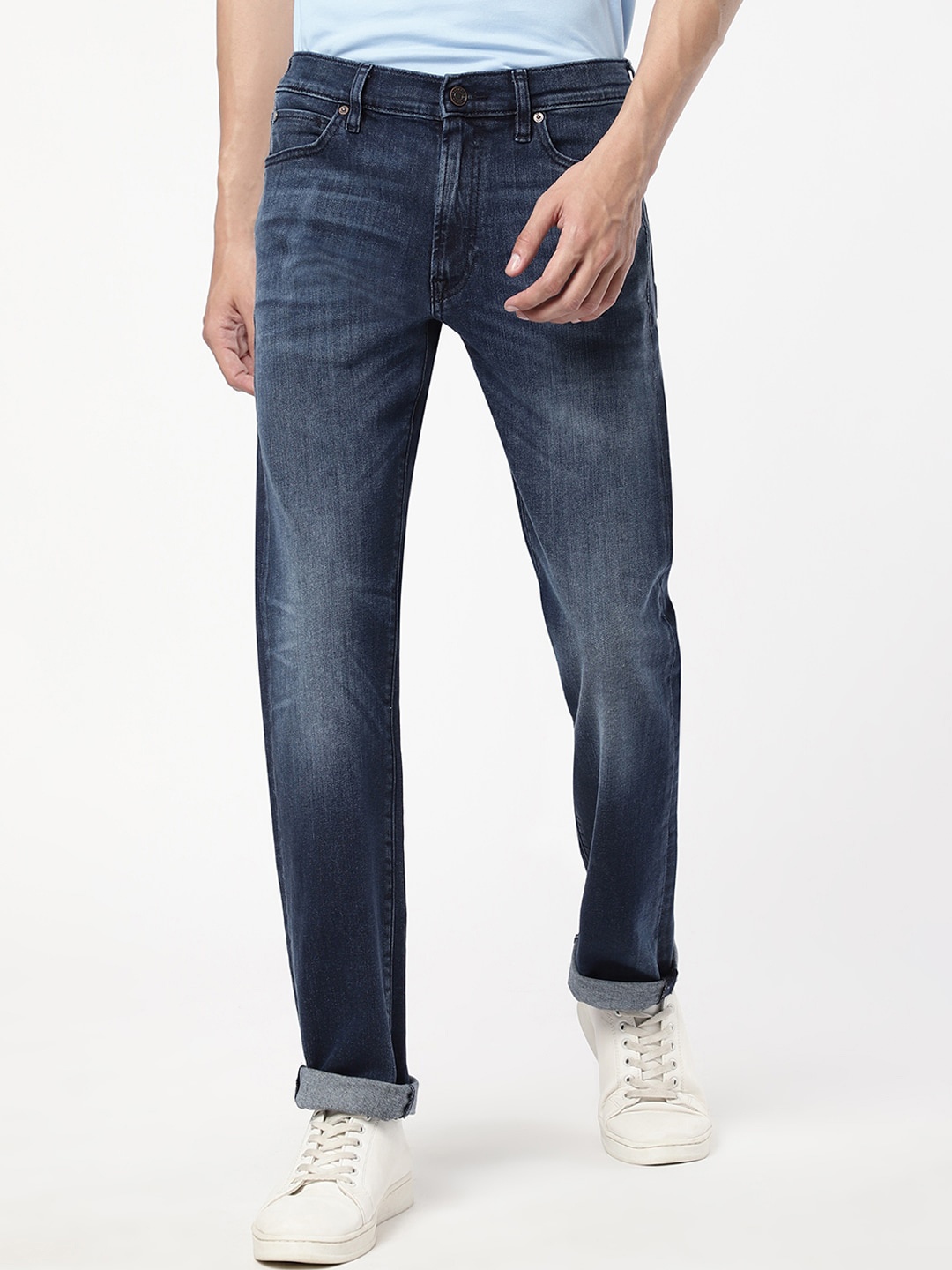 

EVERBLUE Men Solid Stretchable Comfort Slim Heavy Fade Mid-Rise Jeans, Blue
