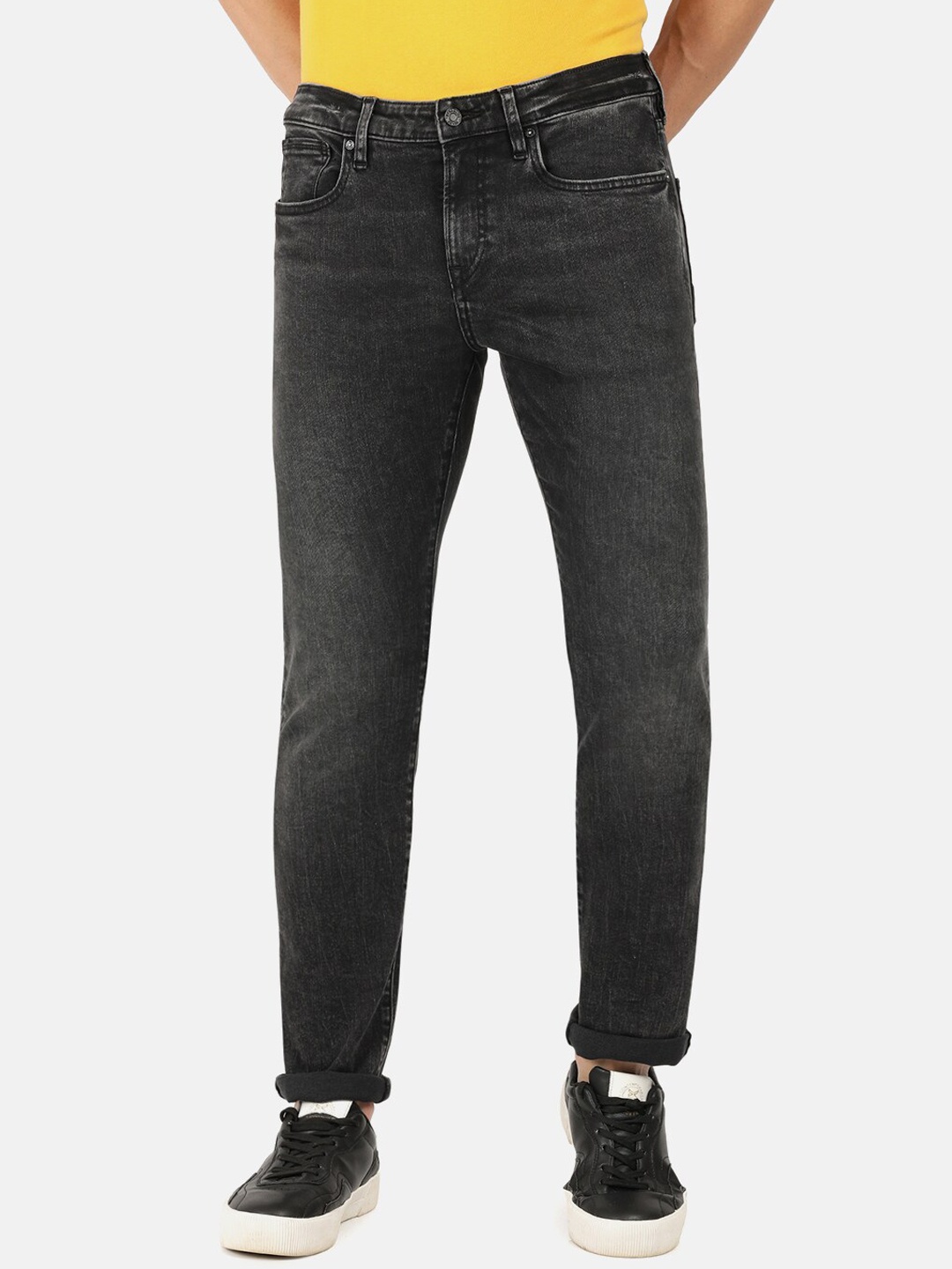 

EVERBLUE Men Solid Stretchable Comfort Slim Fit Light Fade Mid-Rise Jeans, Black