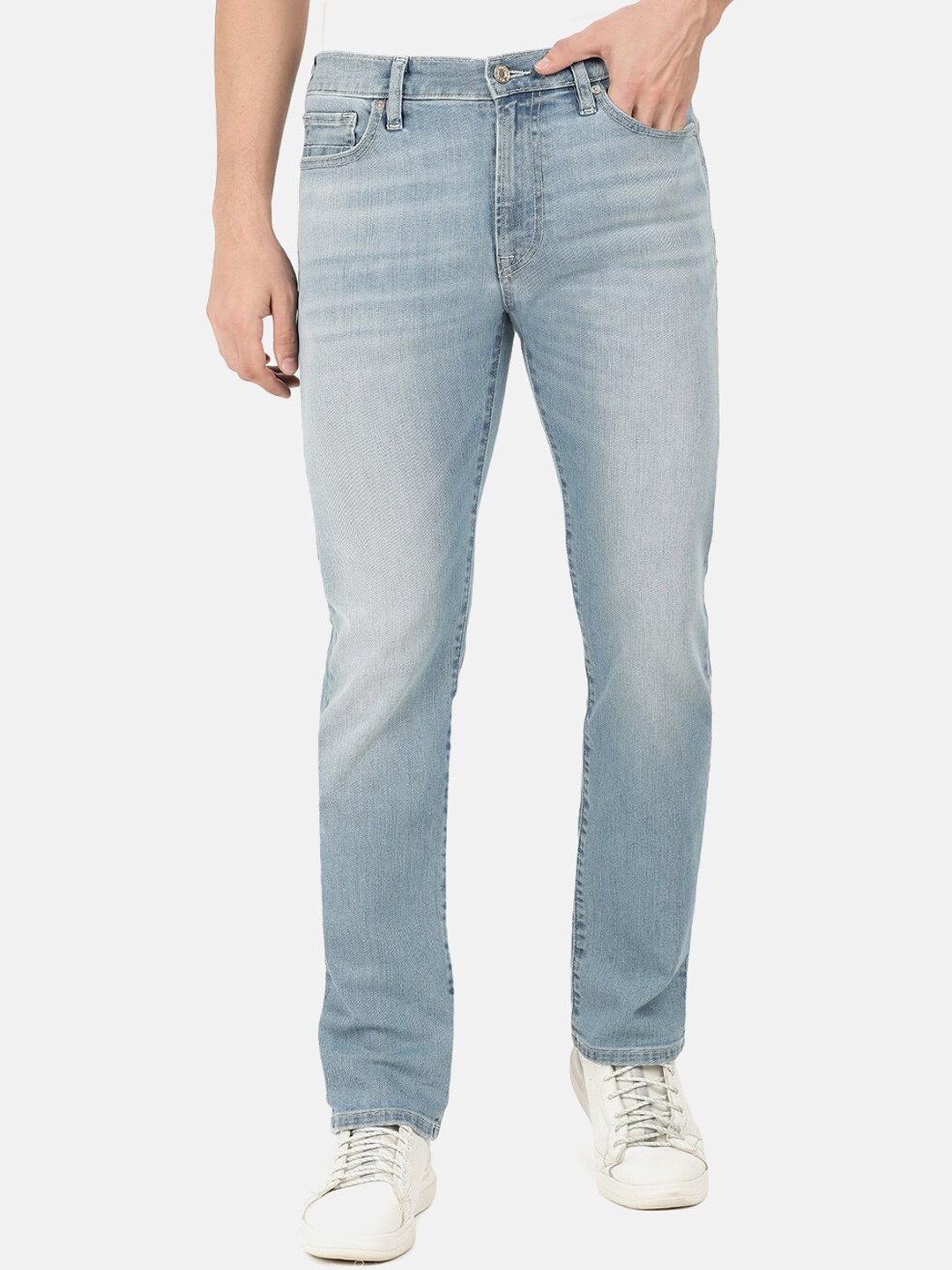 

EVERBLUE Men Solid Stretchable Regular Fit Heavy Fade Mid-Rise Jeans, Blue