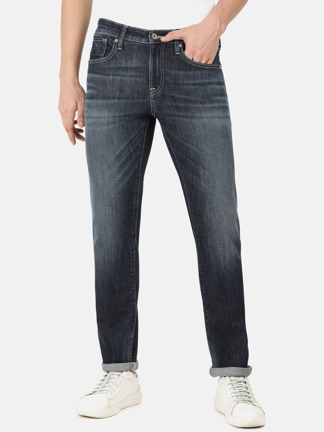 

EVERBLUE Men Solid Comfort Slim Fit Heavy Fade Stretchable Jeans, Blue