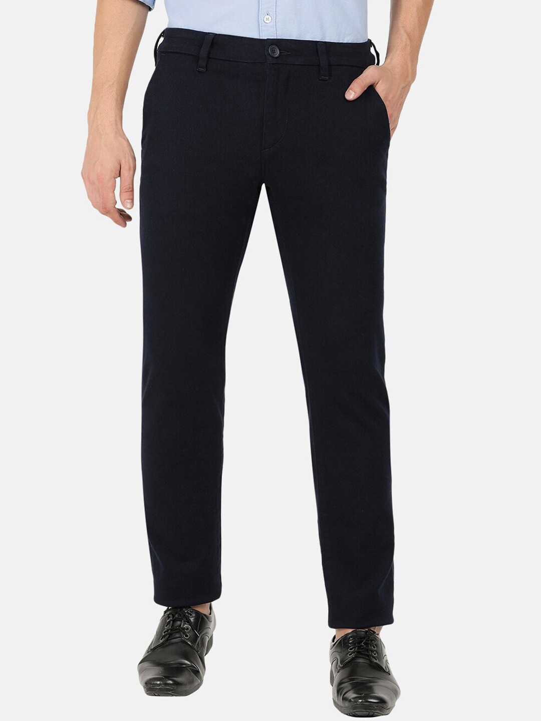 

EVERBLUE Men Stretchable Midrise Cross Pocket Trousers, Black
