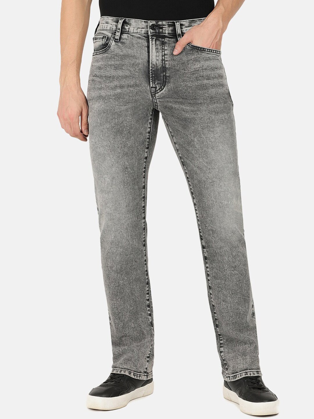 

EVERBLUE Men Solid Stretchable Regular Fit Heavy Fade Mid-Rise Jeans, Grey