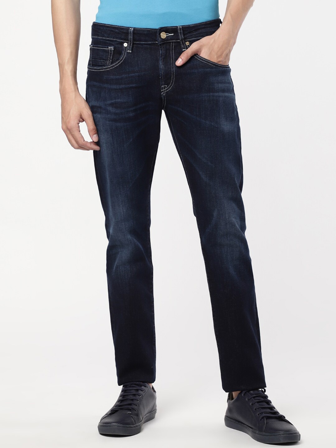 

EVERBLUE Men Solid Comfort Slim Fit Light Fade Stretchable Jeans, Blue