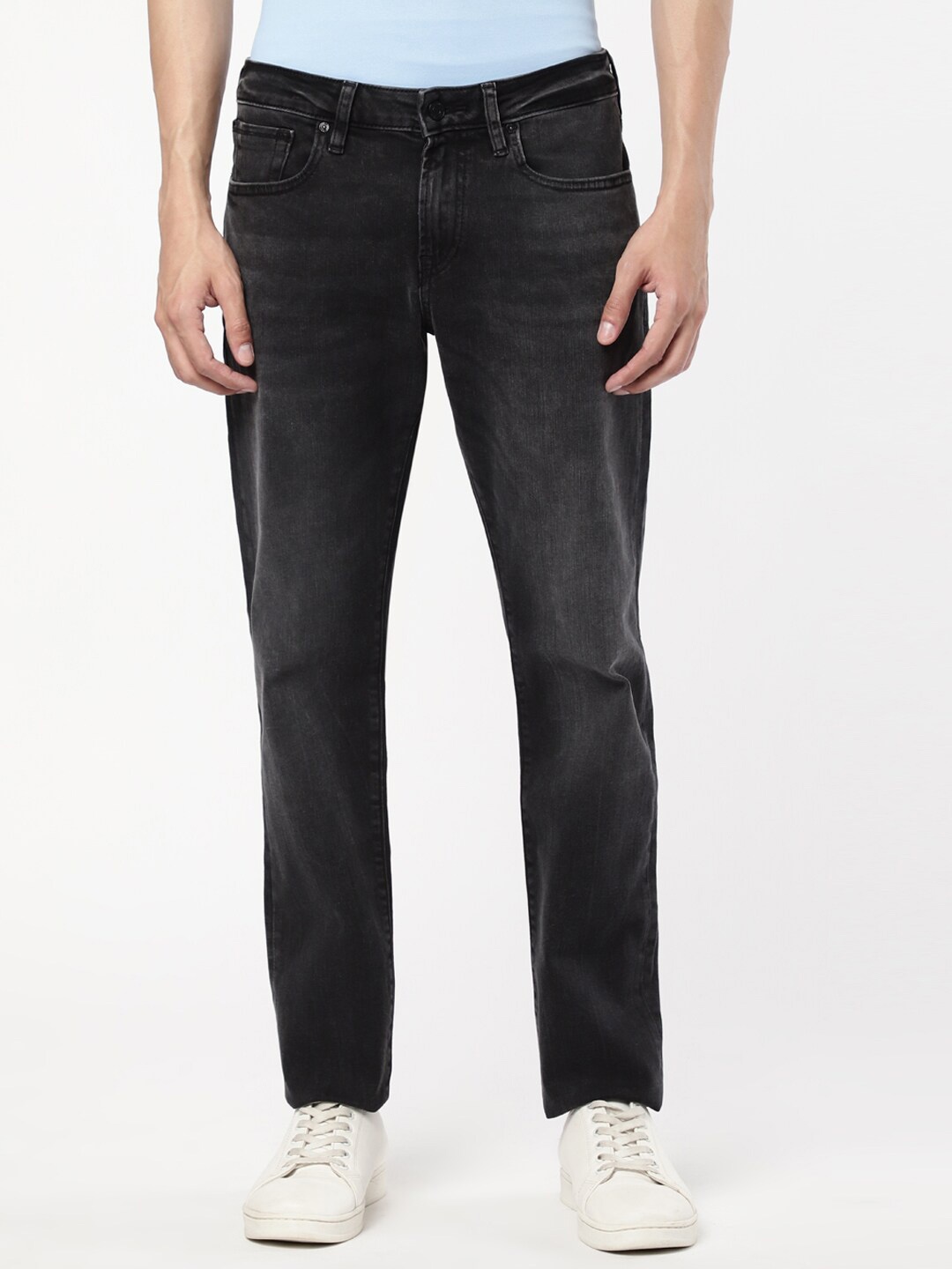 

EVERBLUE Men Stretchable Comfort Slim Light Fade Midrise Jeans, Black