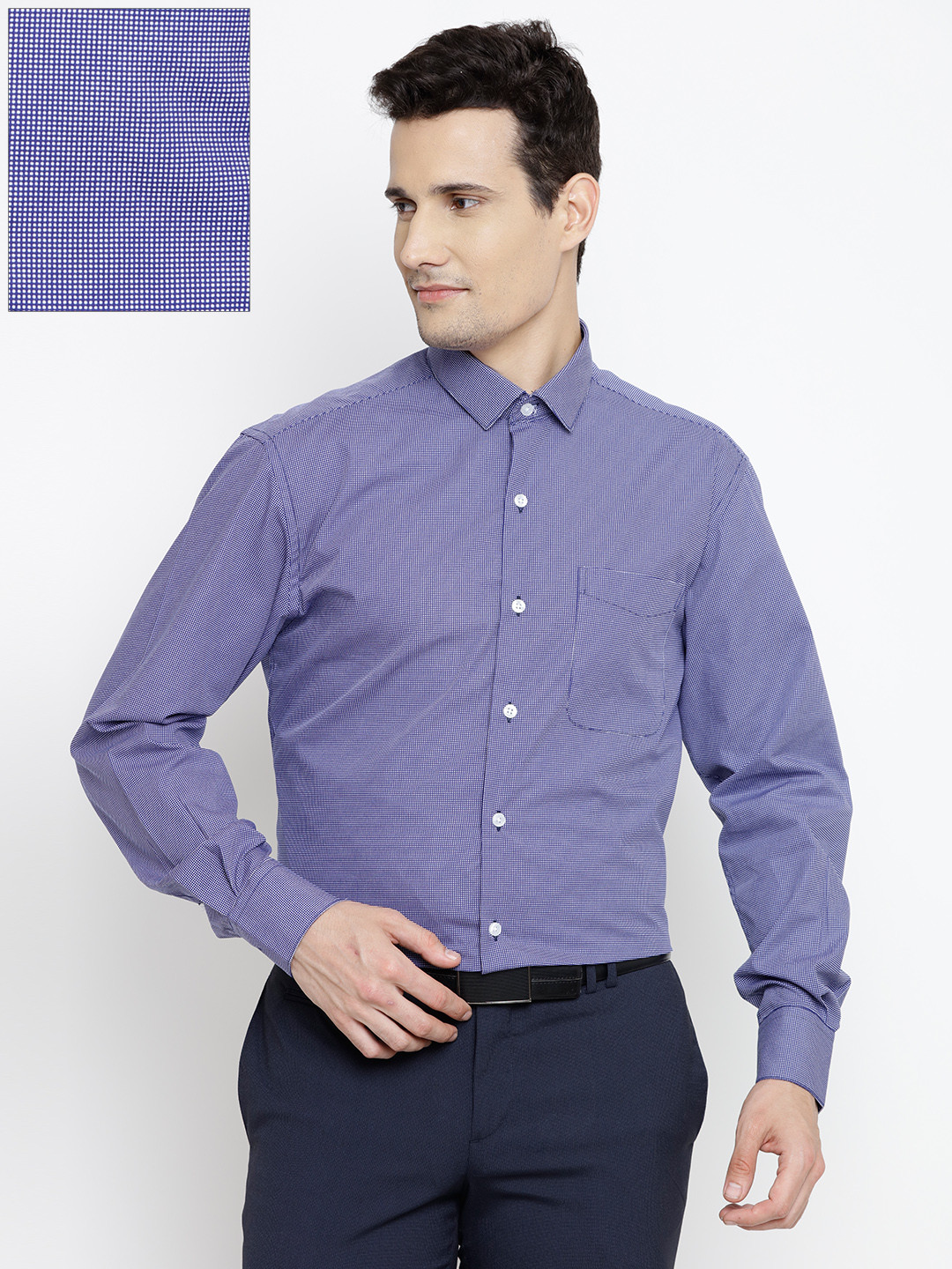 

John Players Men Navy & White Regular Fit Printed Formal Shirt, Navy blue