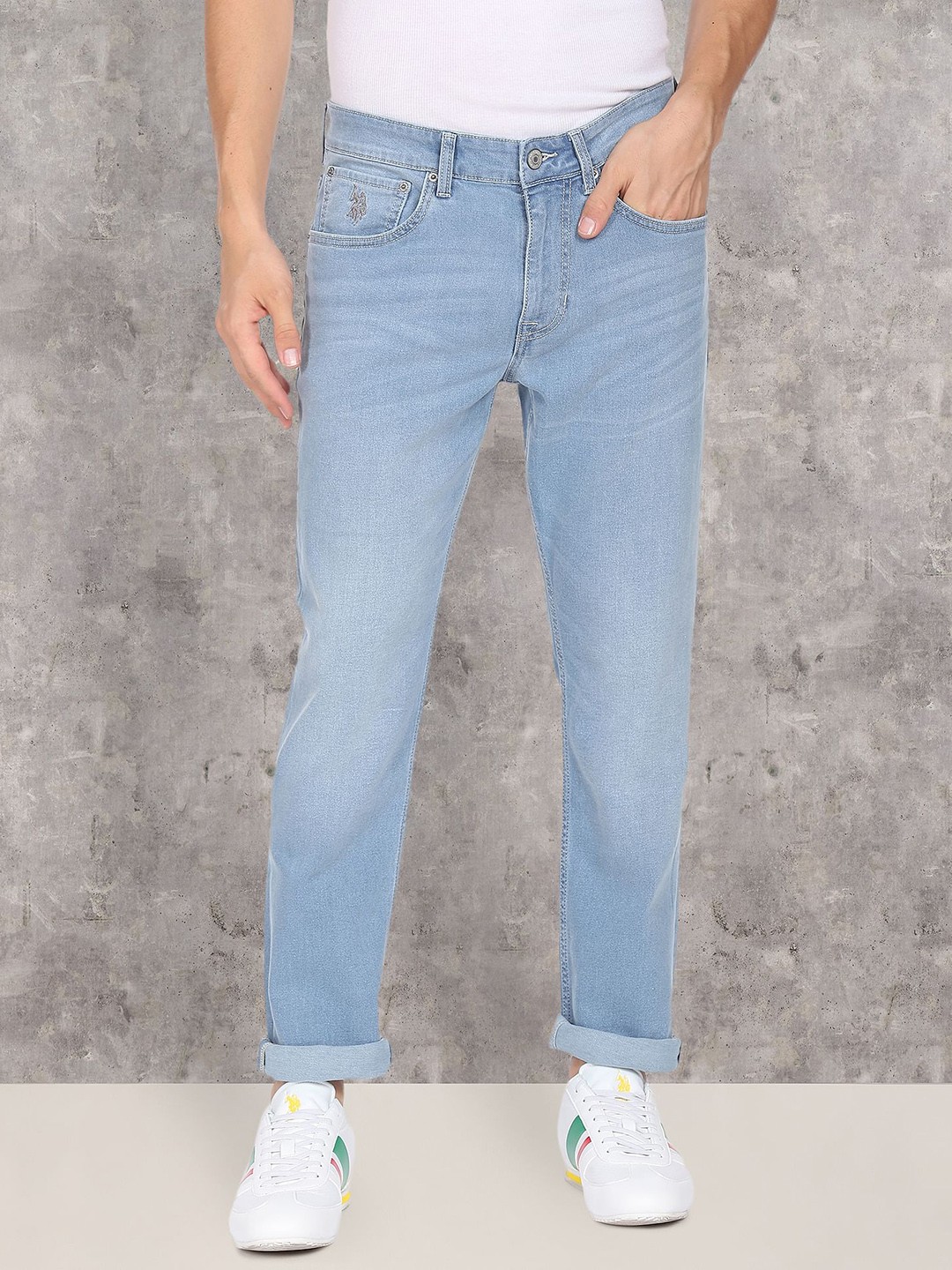 

U.S. Polo Assn. Denim Co. Men Blue Slim Fit Light Fade Cuffed Hem Jeans