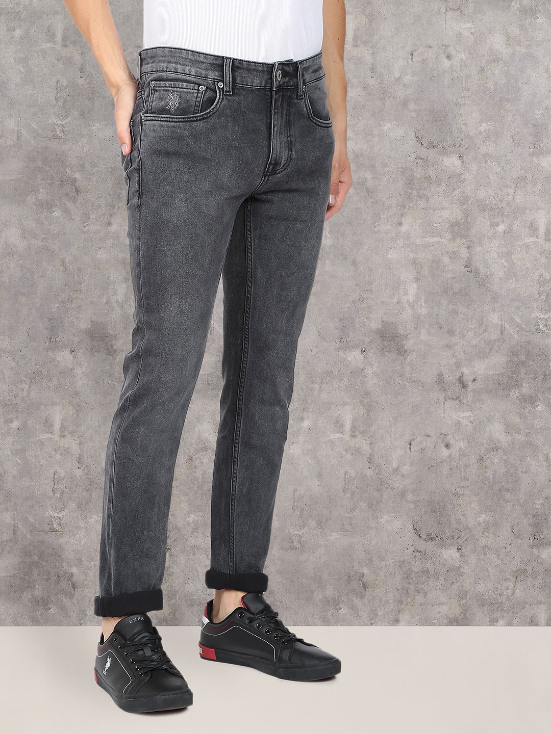 

U.S. Polo Assn. Denim Co. Men Slim Fit Heavy Fade Stretchable Jeans, Black