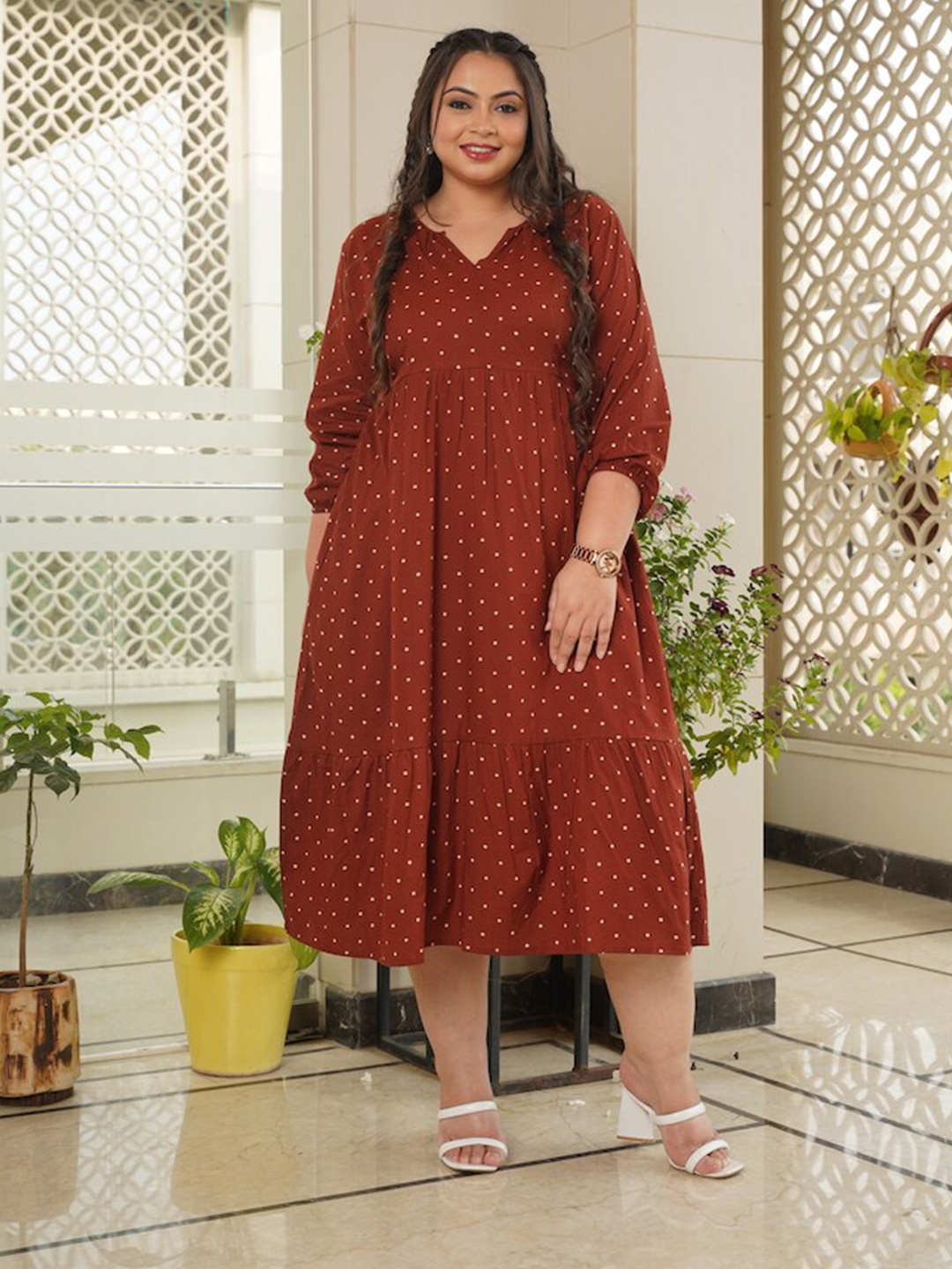 

NANGALIA RUCHIRA Maroon A-Line Midi Dress