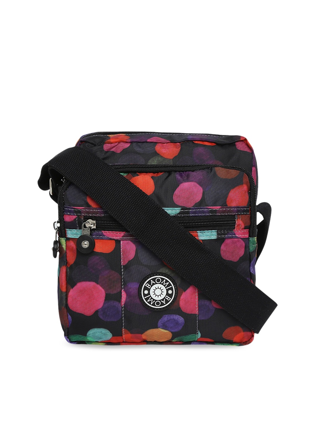 

BAOMI Black Printed Structured Shoulder Bag with Applique
