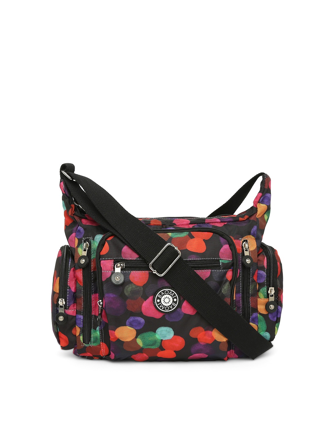 

BAOMI Black & Orange Printed Nylon Messenger Bag