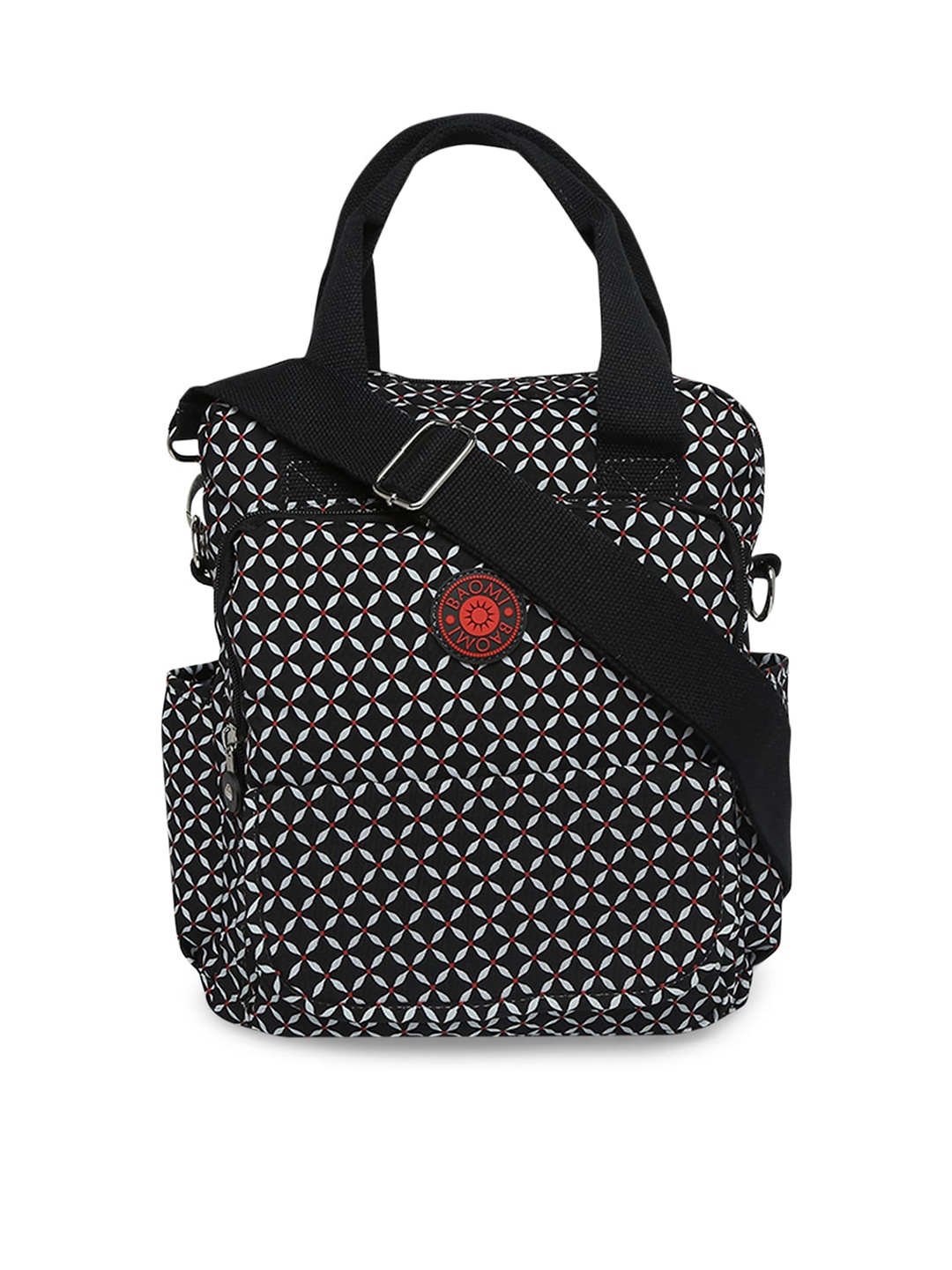 

BAOMI Black Geometric Printed Shopper Handheld Bag