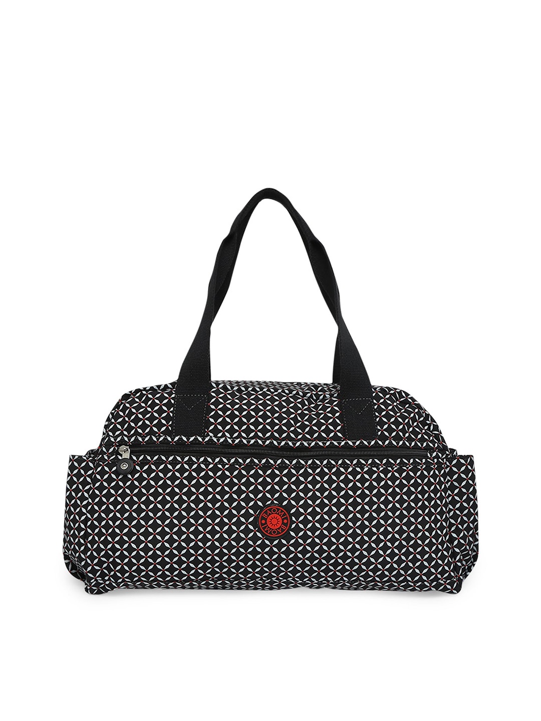 

BAOMI Black & White Geometric Printed Nylon Duffel Bag