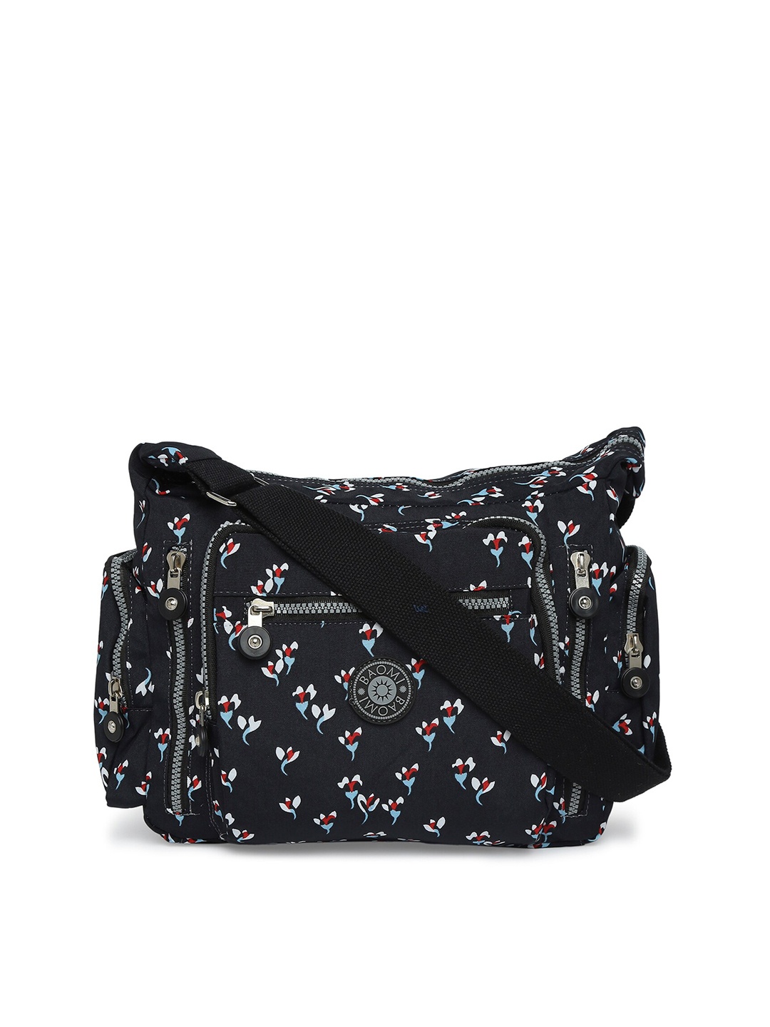 

BAOMI Black Floral Printed Swagger Sling Bag