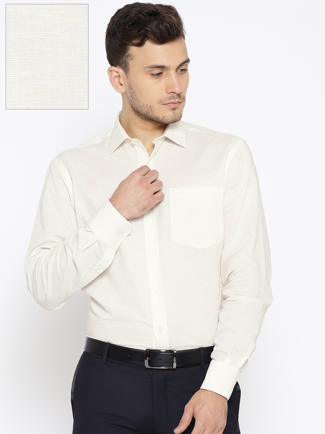 

John Players Men Off-White Slim Fit Solid Formal Shirt