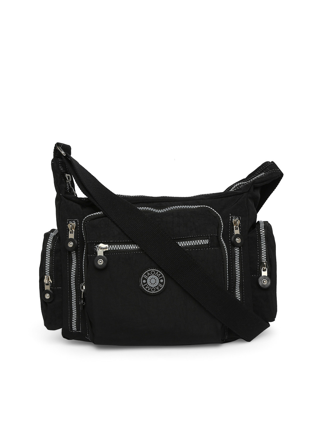 

BAOMI Black Solid Nylon Messenger Bag