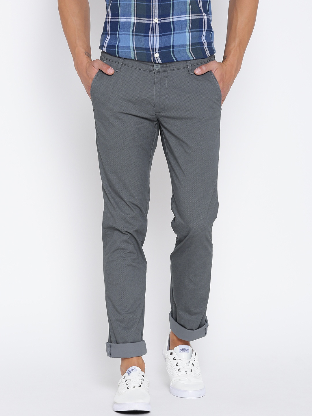 

John Players Men Grey Skinny Fit Solid Trousers