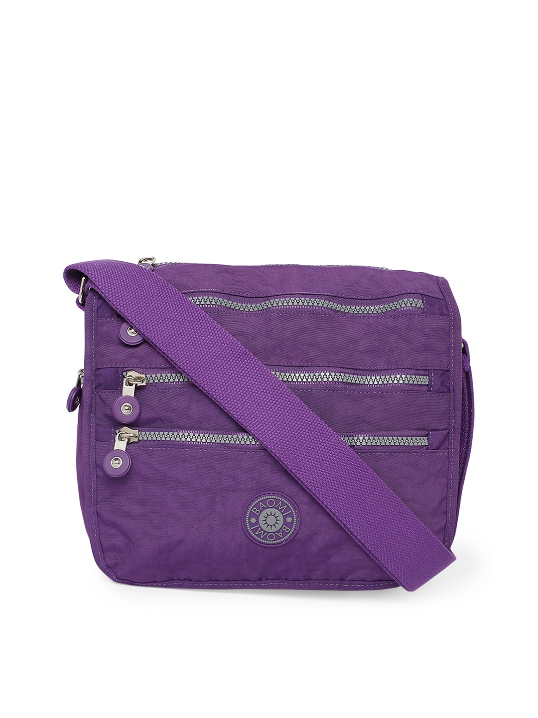 

BAOMI Purple Structured Sling Bag with Applique